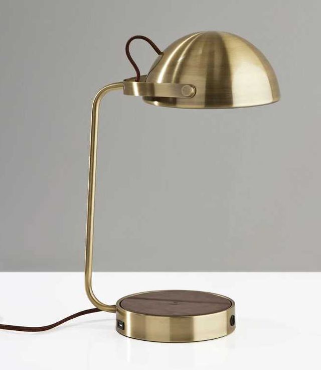 Adesso® Brooks Antique Brass Charge Desk Lamp-3