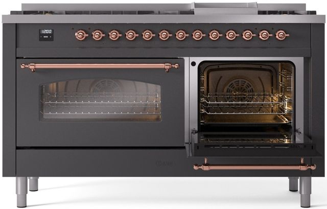 Ilve® Nostalgie II Series 60" Graphite Matte Pro Style Dual Fuel Range-3