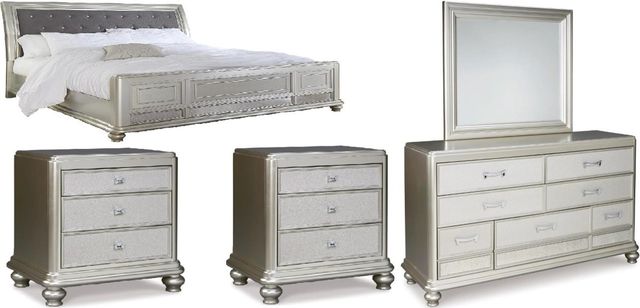 Signature Design by Ashley® Coralayne 5-Piece Silver Queen Sleigh Bed Set-0
