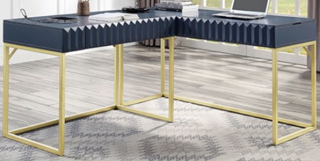 Furniture of America Freiburg Antique Blue Corner Desk