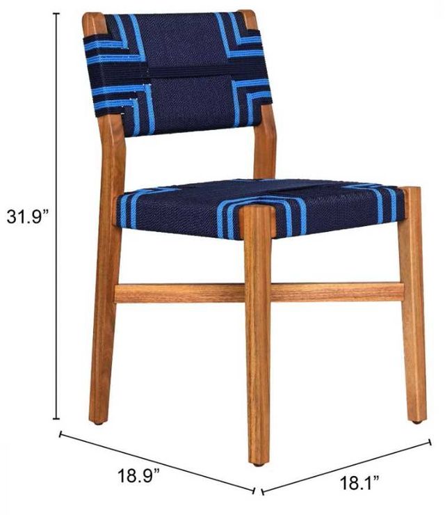 Zuo® Modern Serene Blue/Natural Wood Outdoor Dining Chair-4