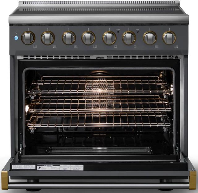 Viking® 5 Series 36" Cast Black Pro Style Induction Range with Brushed Brass Trim-1