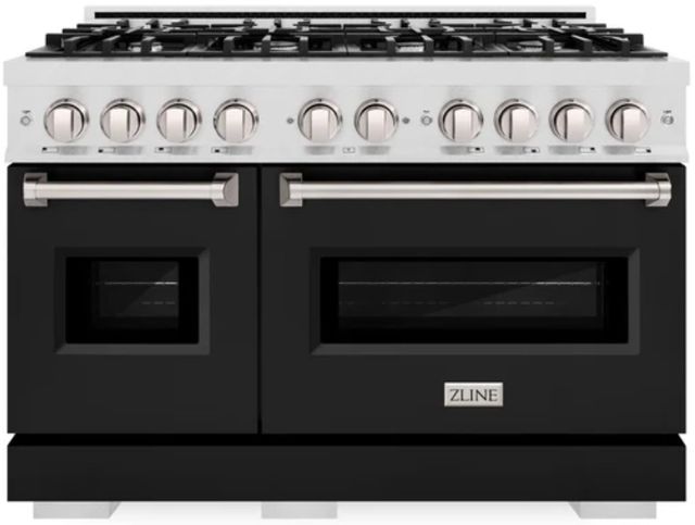 ZLINE Classic Series 48" Satin Stainless Steel Pro Style Dual Fuel Range with Black Matte Door-0