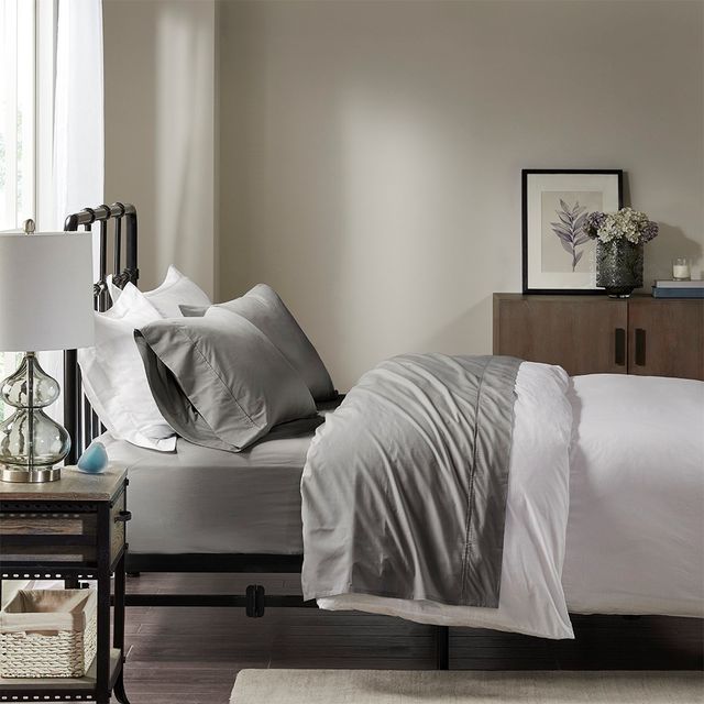 Olliix by Madison Park Grey Queen Peached Percale Cotton Sheet Set-2