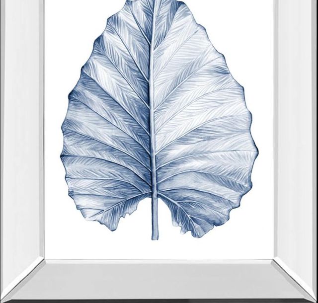 Classy Art Indigo Tropical Leaves III by Megan Meagher Mirror Framed Wall Art-1