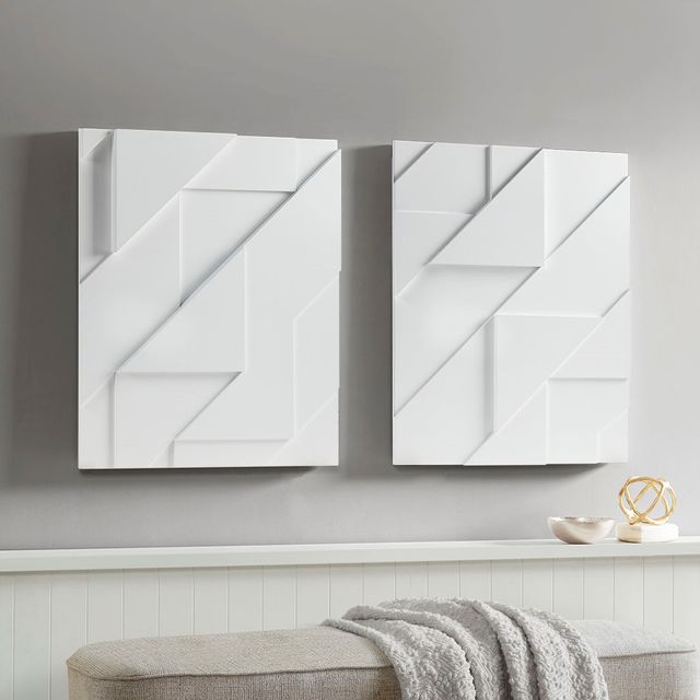 Olliix by Madison Park Geo Angles 2 Pieces White Carved Wall Panel Set-3