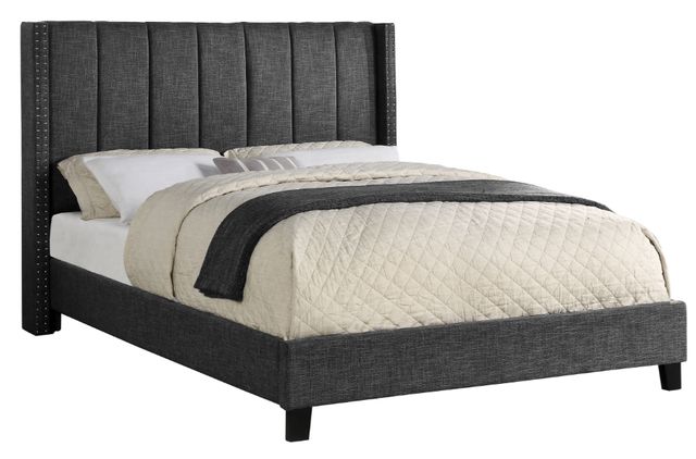 Mazin Furniture Clara Dark Grey Queen Upholstered Platform Bed-0