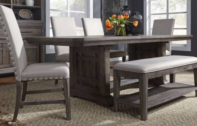 Liberty Furniture Artisan Prairie 6-Piece Aged Oak Trestle Table Set-0