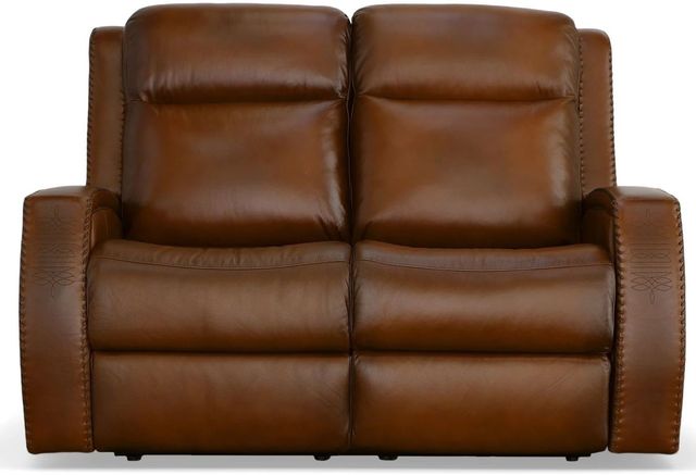 Flexsteel® Mustang Brown Power Reclining Loveseat with Power Headrests-1