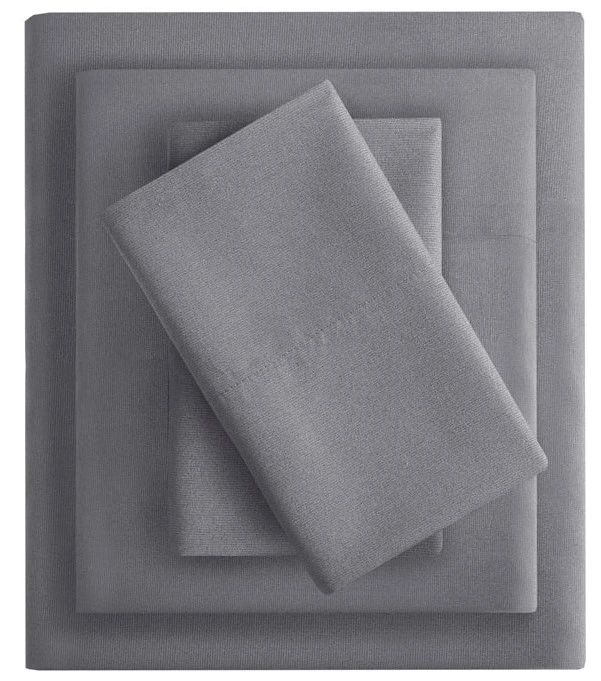 Olliix by Clean Spaces Charcoal Infused Charcoal Twin Solid Microfiber Sheet Set-0