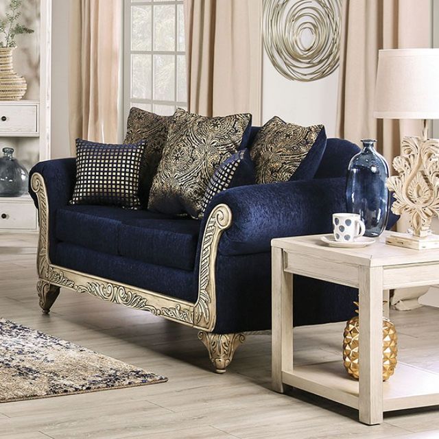 Furniture of America® Marinella Royal Blue 2-Piece Sofa and Loveseat Set-2