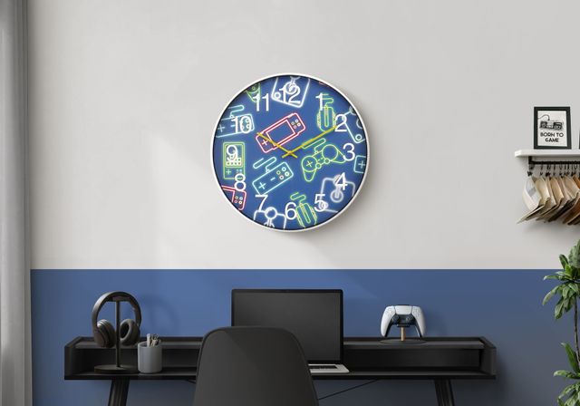 Monarch Specialties Inc. Blue 18" Wall Clock For Kids with Multi-Colored Neon Electronics-1