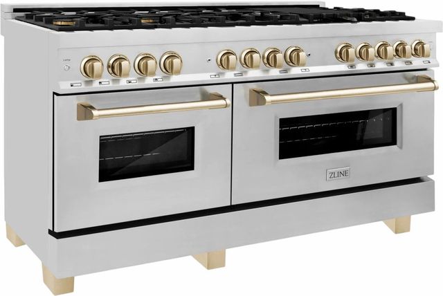 ZLINE Autograph Edition 60" Stainless Steel Pro Style Dual Fuel Range with Polished Gold Accents-1