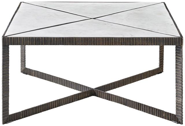 Universal Explore Home™ Abstraction White Cocktail Table with Aged Bronze Base-2