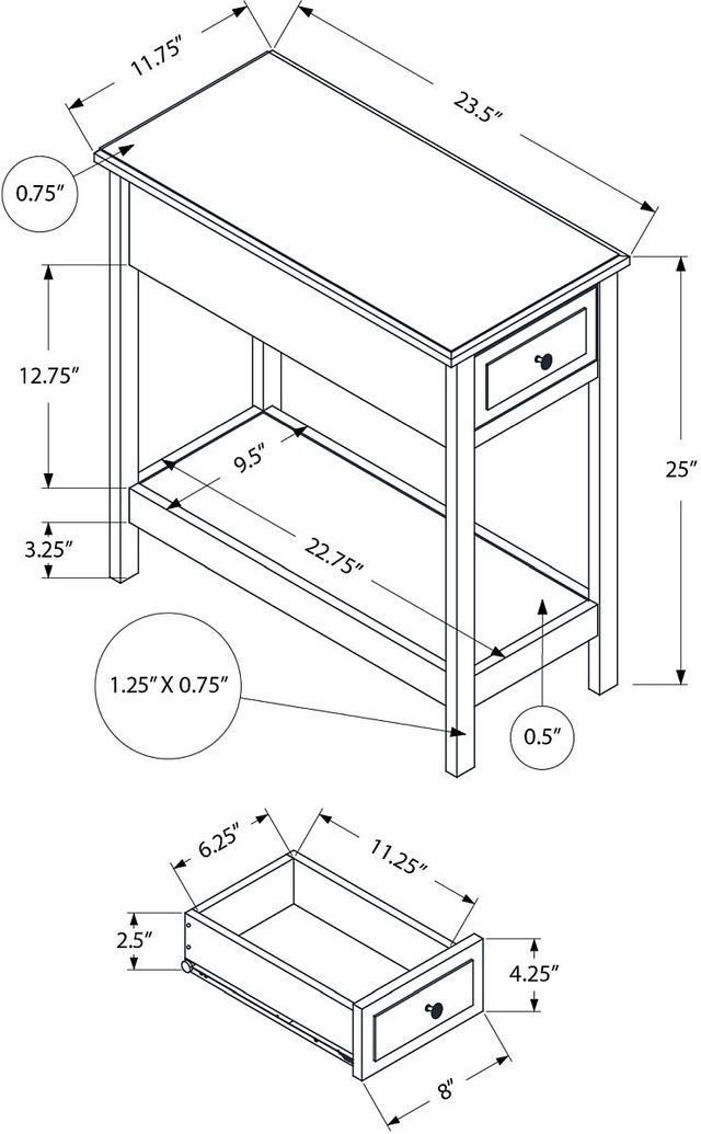 Monarch Specialties Inc. Walnut 2-Tier Narrow Accent Table-1