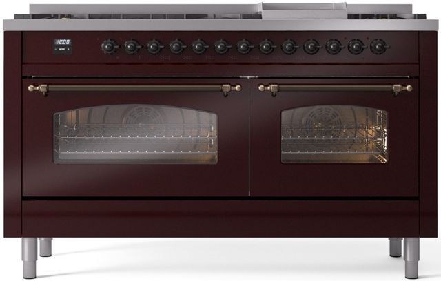 Ilve® Nostalgie II Series 60" Burgundy Pro Style Dual Fuel Range-0
