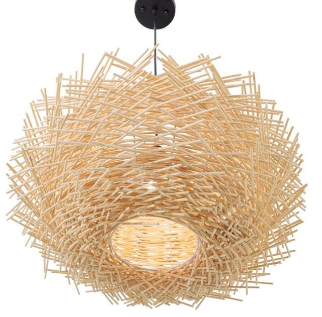 YHD Pua Wicker Beige 1-Light Large Pendant Lighting-3