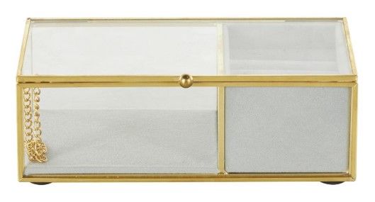 Deco Marche CosmoLiving by Cosmopolitan Clear Glass 7'' Jewelry Box with Gold Metal Frame-0