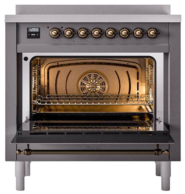 Ilve® Nostalgie II Noblesse 36'' Graphite Matte Pro Style Induction Range with Burnished Trim-2