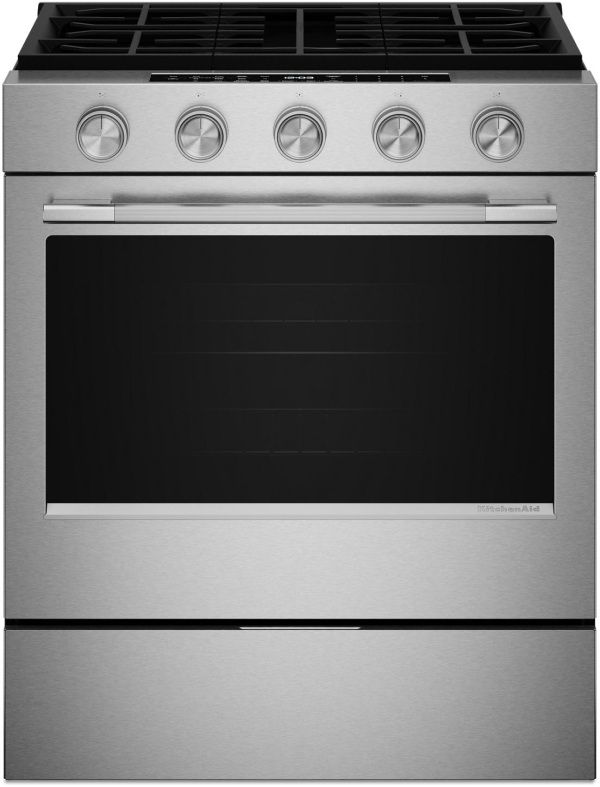 KitchenAid® 30" PrintShield™ Stainless Smart Slide-in Gas Range with Convection Cooking Modes-0
