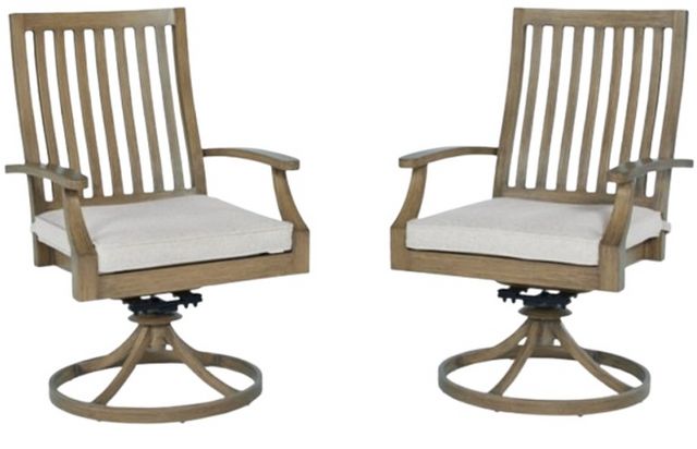 Signature Design by Ashley® Rainier Ranch 2-Piece Beige/Brown Aluminum/Nuvella Outdoor Swivel Chair