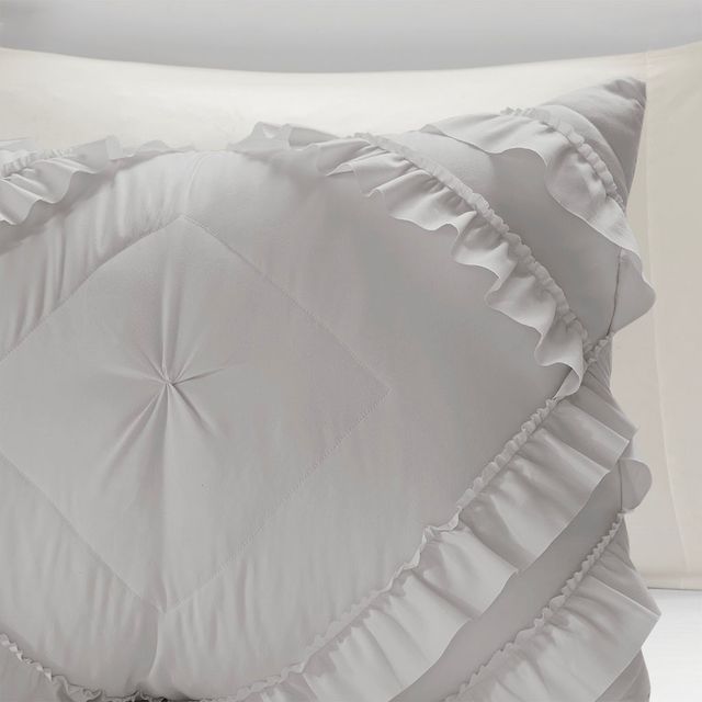 Olliix by Intelligent Design Kacie Grey Full/Queen Solid Coverlet Set with Tufted Diamond Ruffles-4