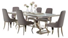 Coaster® Antoine 7-Piece Gray/Chrome Rectangular Glass Top Dining Table Set 