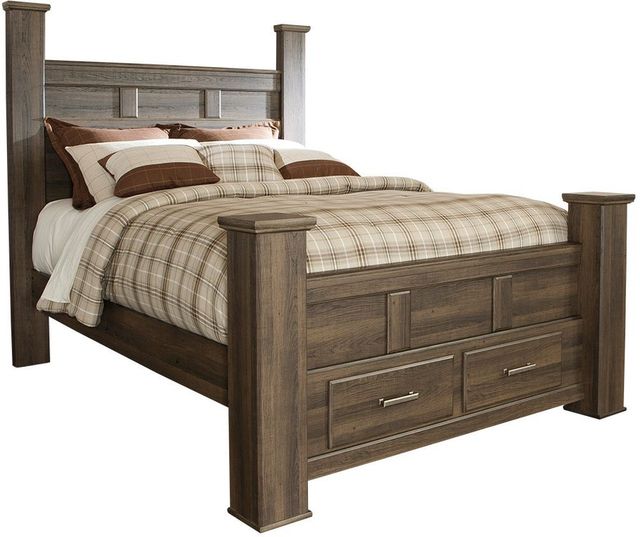 Signature Design by Ashley® Juararo 4-Piece Dark Brown Queen Poster Storage Bed Set-1