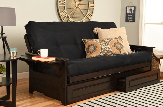 Kodiak Furniture Phoenix Suede Black/Espresso Full Storage Futon with Mattress-1