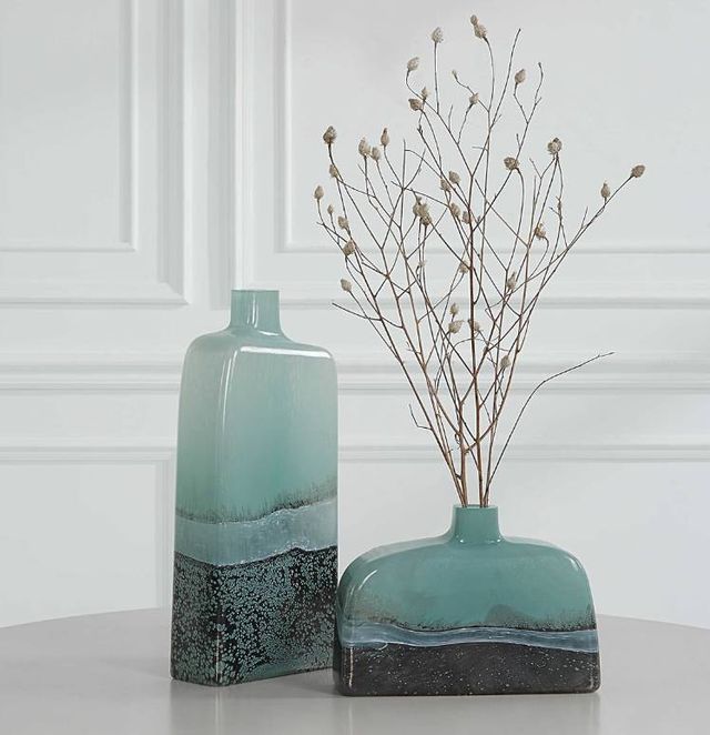 Uttermost® Fuze 2-Piece Aqua/Bronze Vase Set-1