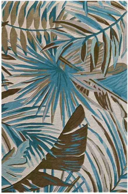 KAS Rugs Cove Ivory/Teal Palms 5'x8' Area Rug-0