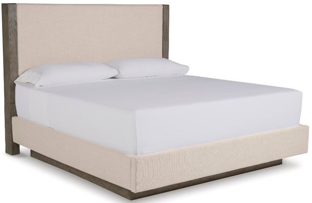 Benchcraft® Anibecca 4-Piece Weathered Gray Queen Upholstered Panel Bed Set-1