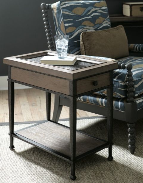 Hammary® Austin Antiqued Medium Brown Chairside Table with Hammered Bronze Frame-1