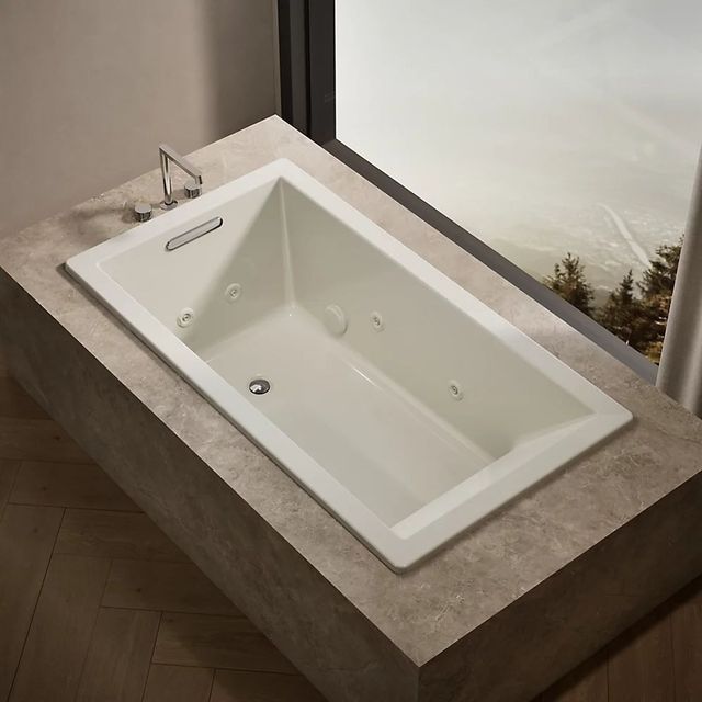 KOHLER® Underscore® Biscuit 66" x 36" Drop-in Heated Whirlpool Bath-1