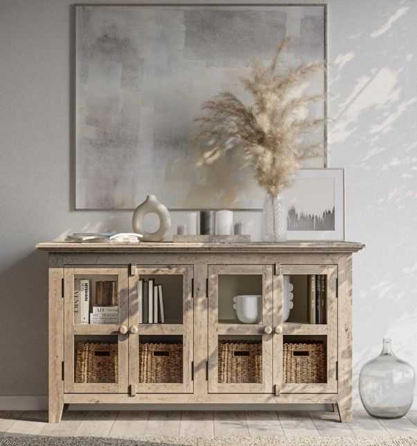Jofran Inc. Rustic Shores Watch Hill Brown Gray 4-Door Low Accent Cabinet-1
