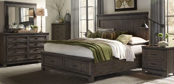 Liberty Furniture Thornwood Hills 4-Piece Rock Beaten Gray Queen Panel Storage Bedroom Set
