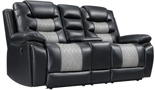 New Classic® Home Furnishings Nikko Black/Gray Power Reclining Console Loveseat-0