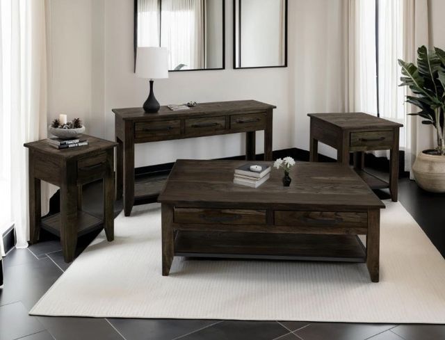International Furniture Direct Teak Stained Dark End Table-1