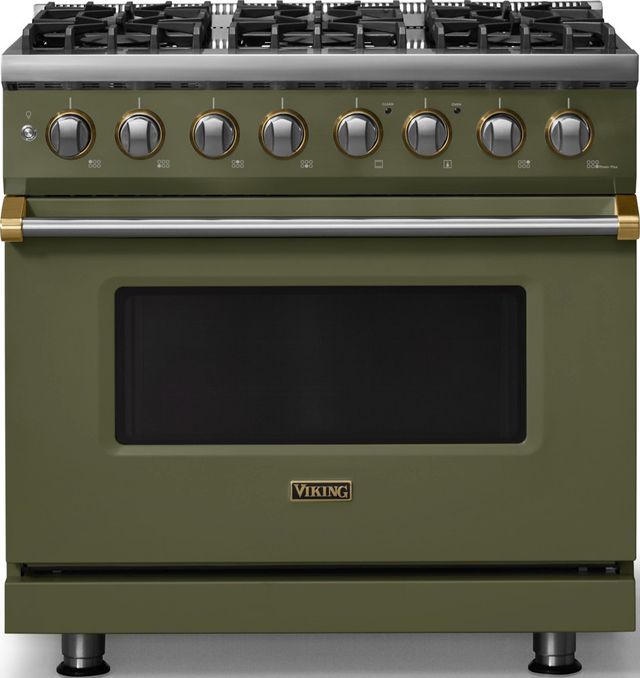 Viking® 5 Series 36" Martini Pro Style Dual Fuel (NG) Range with Brushed Brass Trim-0