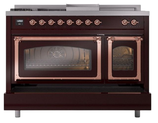 Ilve® Nostalgie II Noblesse 48'' Burgundy Pro Style Dual Fuel Range with Copper Trim-3