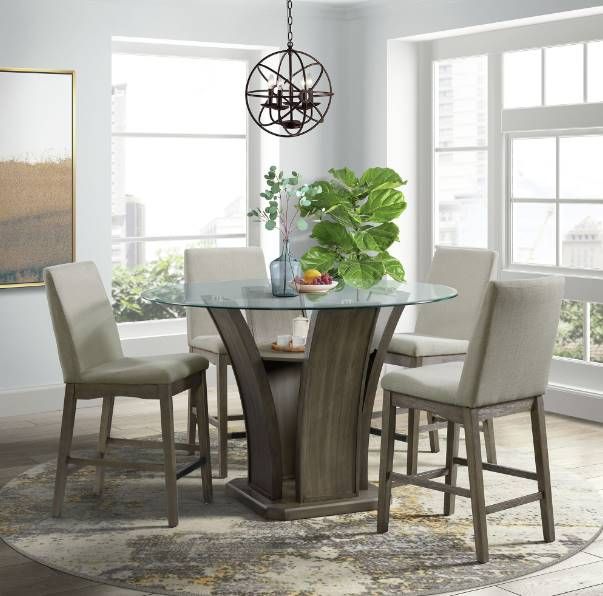 Elements International Dapper Glass Top Round Counter Table with Gray Base-2
