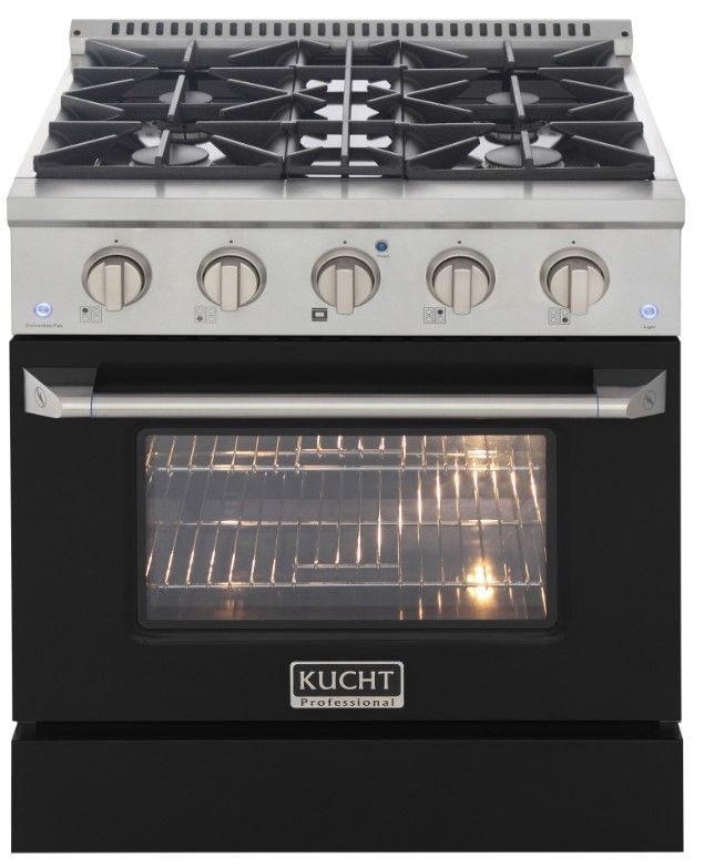 Kucht Professional KDF Series 30" Stainless Steel Pro Style Dual Fuel Range with Black Door-0