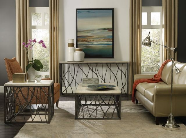 Hooker® Furniture Melange® Natural Console Table with Dark Satin Nickel Gray Base-1