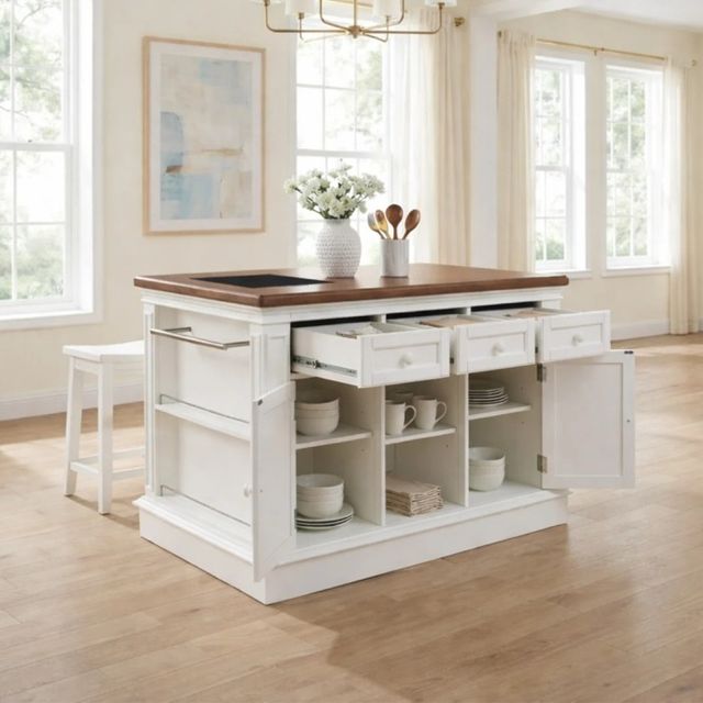 Powell® Penda White Kitchen Island with Stools-3
