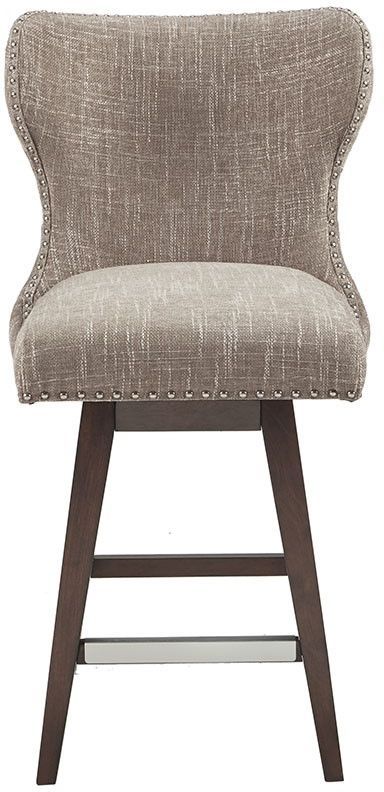 Olliix by Madison Park Camel/Brown Hancock High Wing Back Button Tufted Upholstered 32" Swivel Bar Stool-1