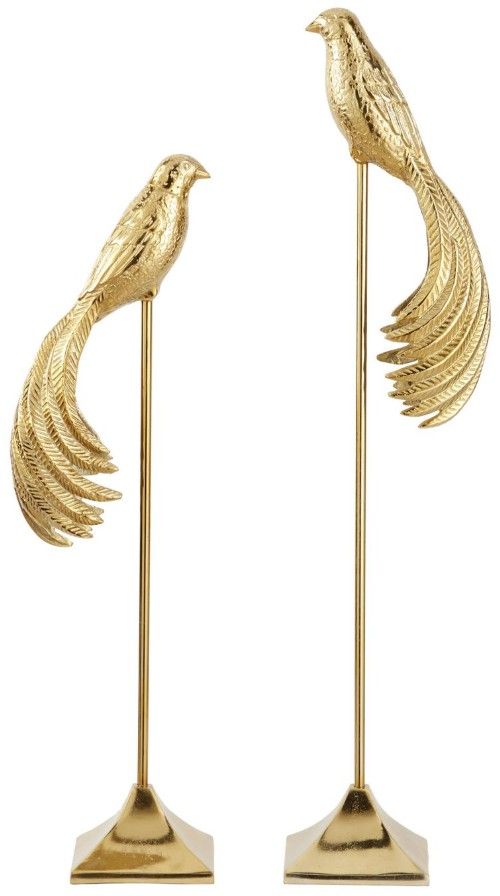 Deco Marche 2-Piece Gold Aluminum Metal Bird Sculpture Set-0