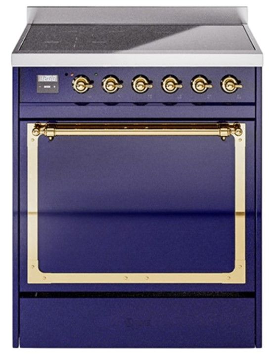 Ilve® Nostalgie II Noblesse 30'' Midnight Blue Pro Style Induction Range with Brass Trim-0