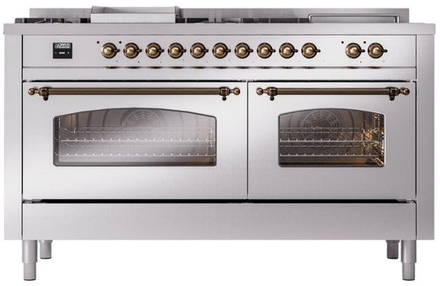 Ilve® Nostalgie II Series 60" Stainless Steel Pro Style Dual Fuel Range-1