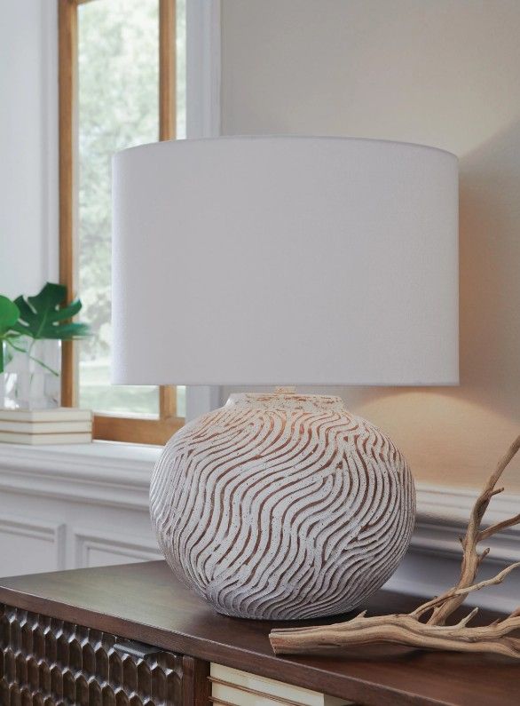 Signature Design by Ashley® Vien Distressed White Table Lamp-1