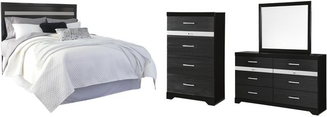 Signature Design by Ashley® Starberry 4-Piece Black King/California King Panel Headboard Bed Set-0